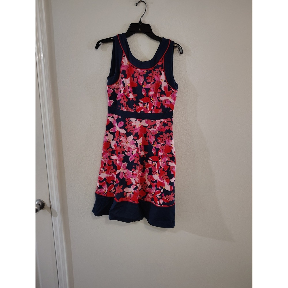 Lands EndPetite Floral Sleeveless Fit Flare Dress Navy Pink Red V-Neck